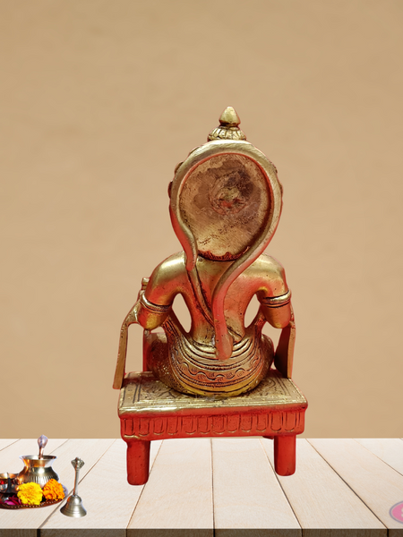 Brass Hanuman Seated On Chowki With  Gada /Mace