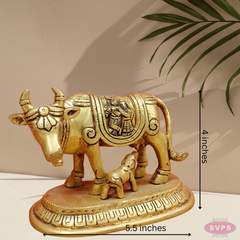 Brass Kamadhenu With Radha Krishna For Puja