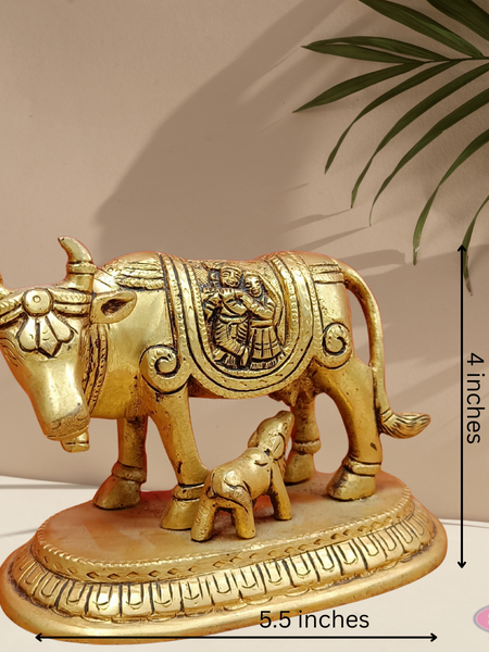 Brass Kamadhenu With Radha Krishna For Puja