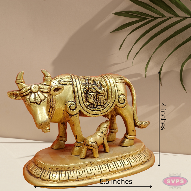 Brass Kamadhenu With Radha Krishna For Puja