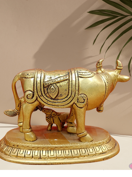 Brass Kamadhenu With Radha Krishna For Puja