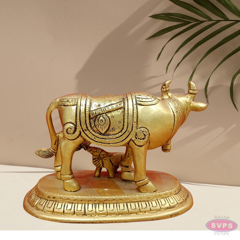 Brass Kamadhenu With Radha Krishna For Puja