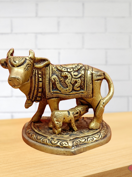 Brass Kamadhenu With Swastik For Puja