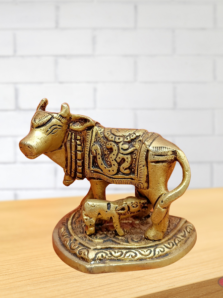 Brass Kamadhenu With Swastik For Puja