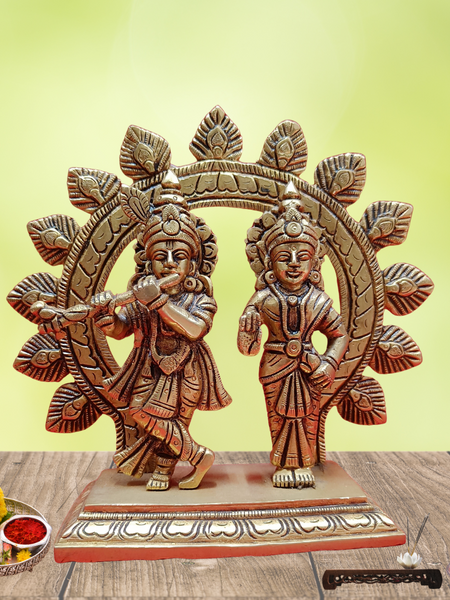 Brass Krishna With Radhai Arch / Home Altar