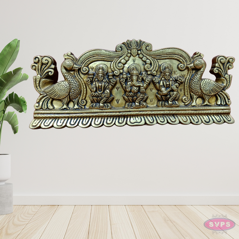 Brass Lakshmi Ganesha Saraswathi Wall Hanging