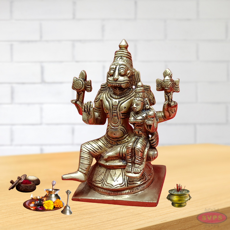 Brass Lakshmi Narasimha Swamy Sitting On Lotus Base