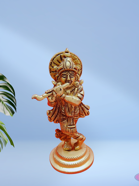 Brass Little Krishna Playing Flute / 10 Inches