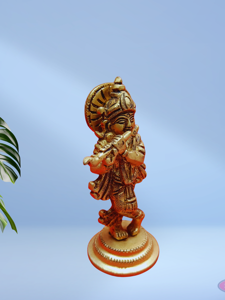 Brass Little Krishna Playing Flute / 10 Inches