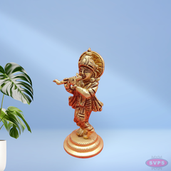 Brass Little Krishna Playing Flute / 10 Inches