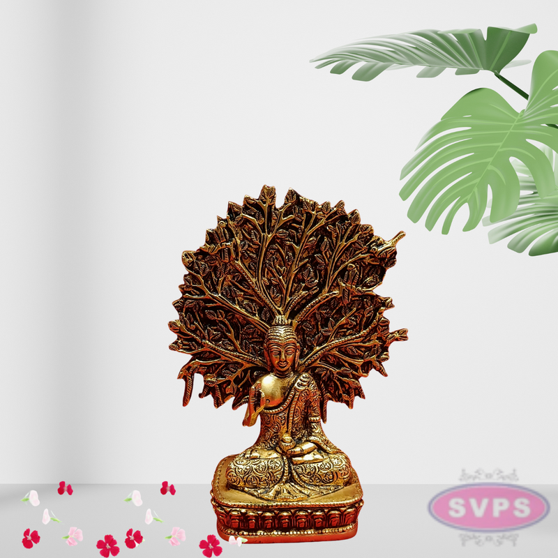 Brass Lord Buddha Seated Under Bodhi Tree /Decorative Showpiece