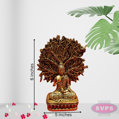 Brass Lord Buddha Seated Under Bodhi Tree /Decorative Showpiece