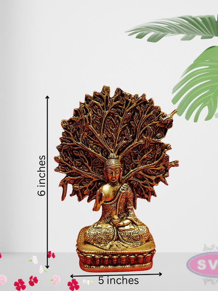 Brass Lord Buddha Seated Under Bodhi Tree /Decorative Showpiece