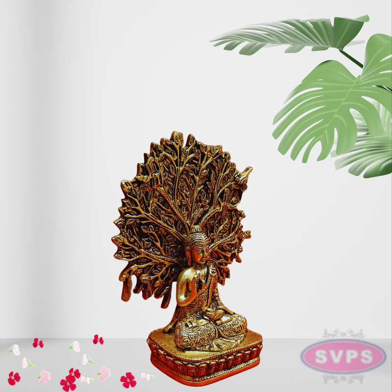 Brass Lord Buddha Seated Under Bodhi Tree /Decorative Showpiece