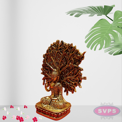 Brass Lord Buddha Seated Under Bodhi Tree /Decorative Showpiece