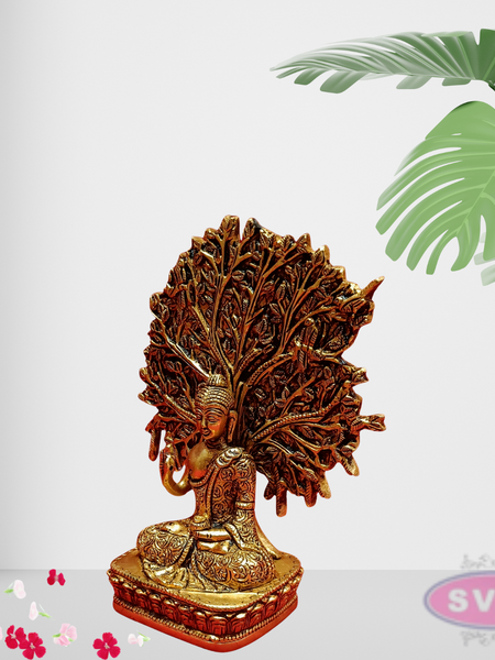 Brass Lord Buddha Seated Under Bodhi Tree /Decorative Showpiece