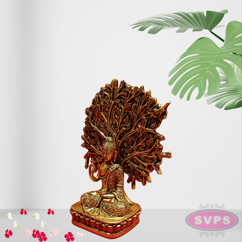Brass Lord Buddha Seated Under Bodhi Tree /Decorative Showpiece