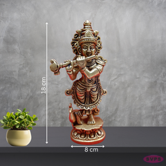 Brass Lord Krishna Playing Flute With Peacock