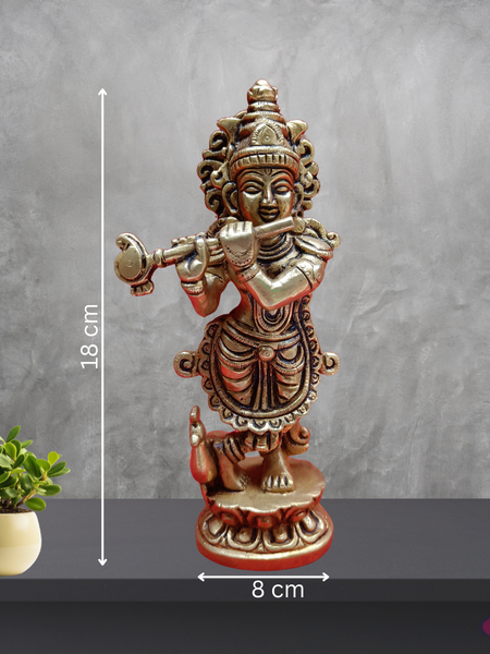 Brass Lord Krishna Playing Flute With Peacock