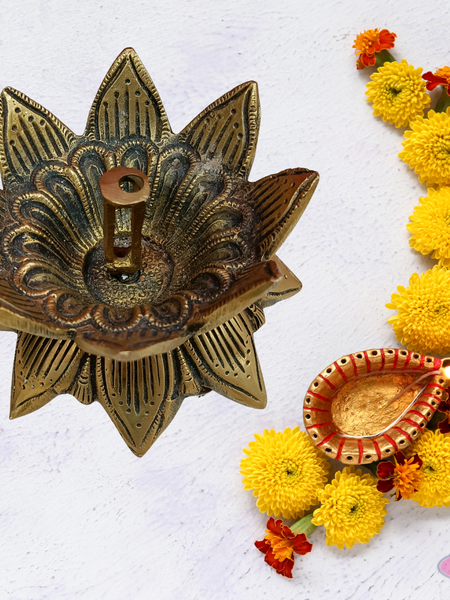 Brass Lotus Diya For Poja And Decor