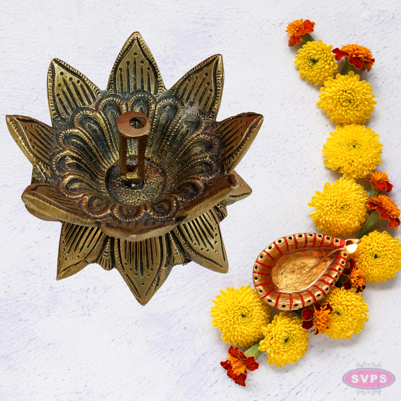 Brass Lotus Diya For Poja And Decor