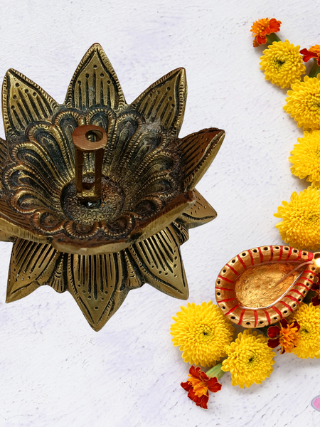 Brass Lotus Diya For Poja And Decor
