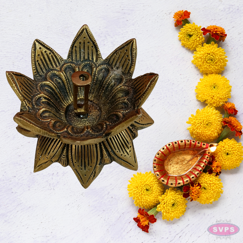 Brass Lotus Diya For Poja And Decor