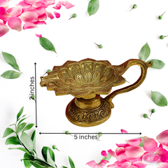 Brass Lotus Shape Diya With Handle