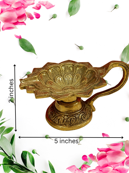 Brass Lotus Shape Diya With Handle