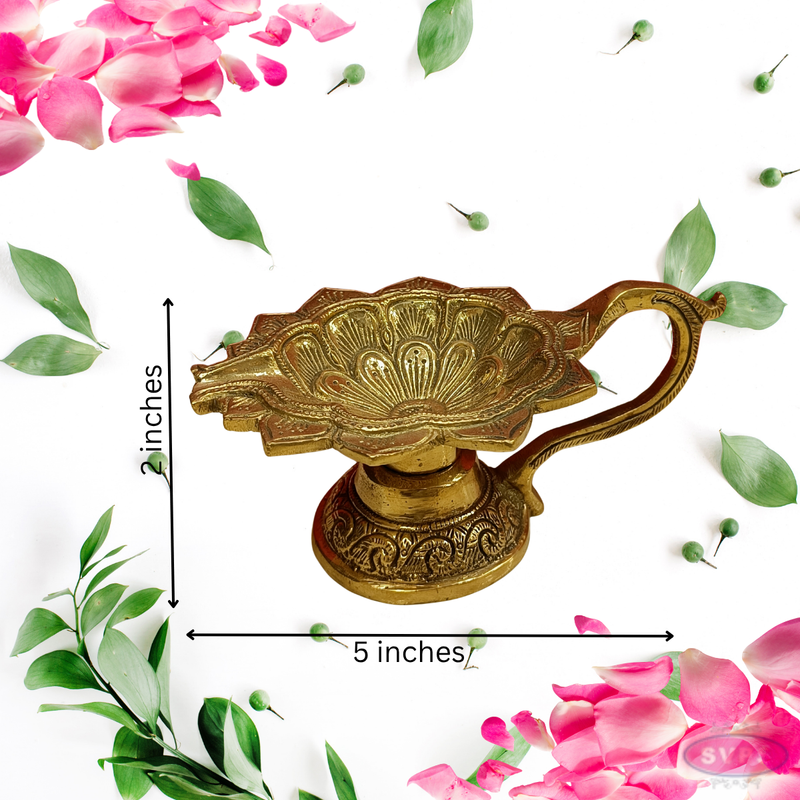 Brass Lotus Shape Diya With Handle