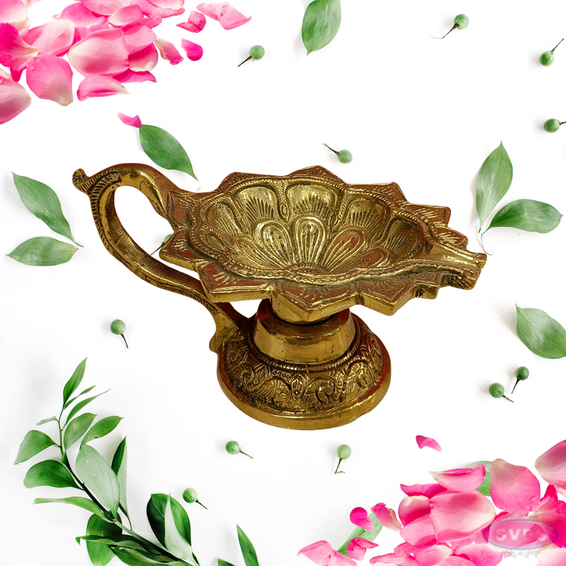 Brass Lotus Shape Diya With Handle