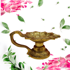 Brass Lotus Shape Diya With Handle