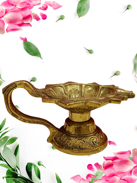 Brass Lotus Shape Diya With Handle