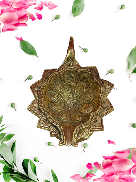 Brass Lotus Shape Diya With Handle