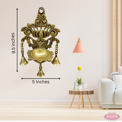 Brass Lotus Wall Hanging Diya With Bells For Wall Decor