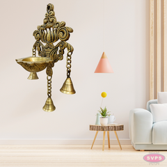 Brass Lotus Wall Hanging Diya With Bells For Wall Decor