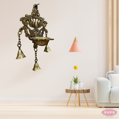Brass Lotus Wall Hanging Diya With Bells For Wall Decor