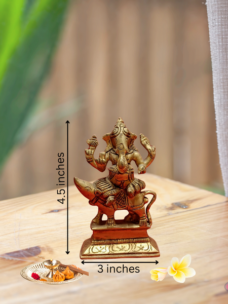 Brass Mushika Vahana Vinayaka Statue / Home Altar