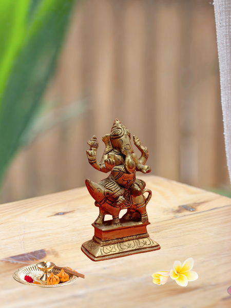 Brass Mushika Vahana Vinayaka Statue / Home Altar