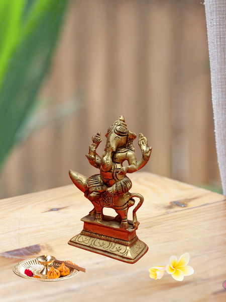 Brass Mushika Vahana Vinayaka Statue / Home Altar