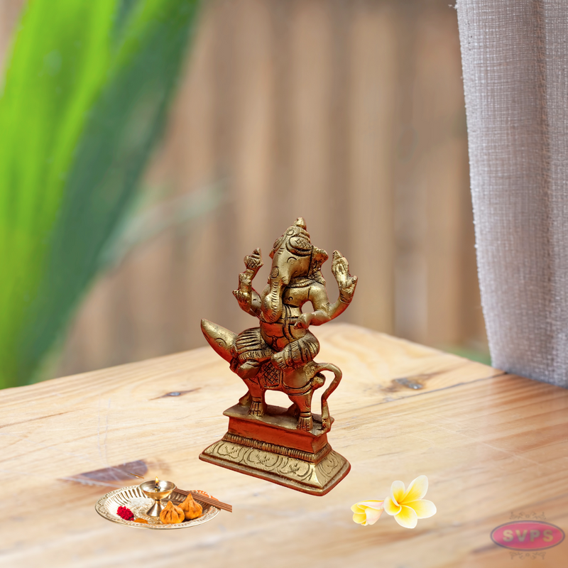 Brass Mushika Vahana Vinayaka Statue / Home Altar