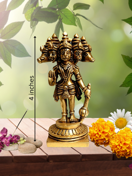 Brass Panchamukhi Hanuman Idol / 4 Inches