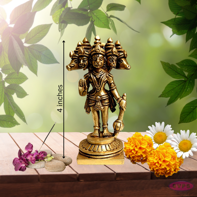 Brass Panchamukhi Hanuman Idol / 4 Inches