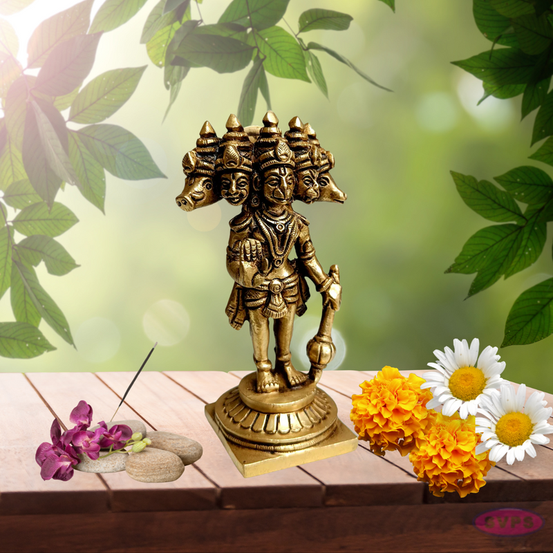 Brass Panchamukhi Hanuman Idol / 4 Inches