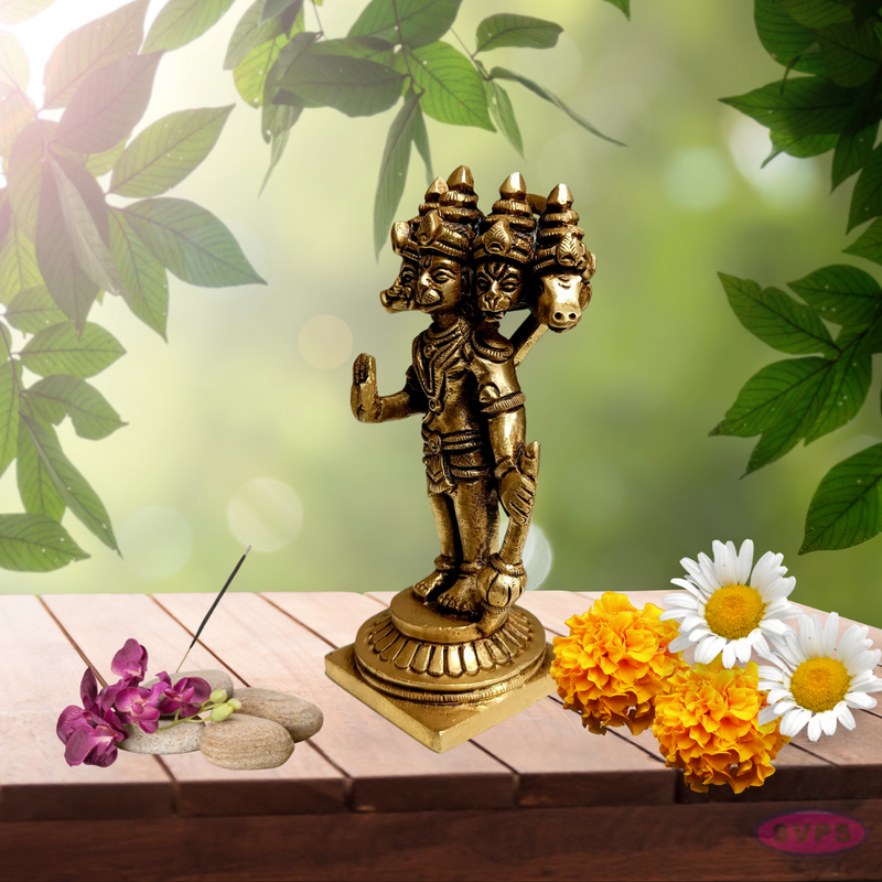 Brass Panchamukhi Hanuman Idol / 4 Inches