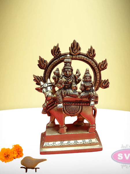 Brass Pradosha Nayagar And Parvati With Prabhai