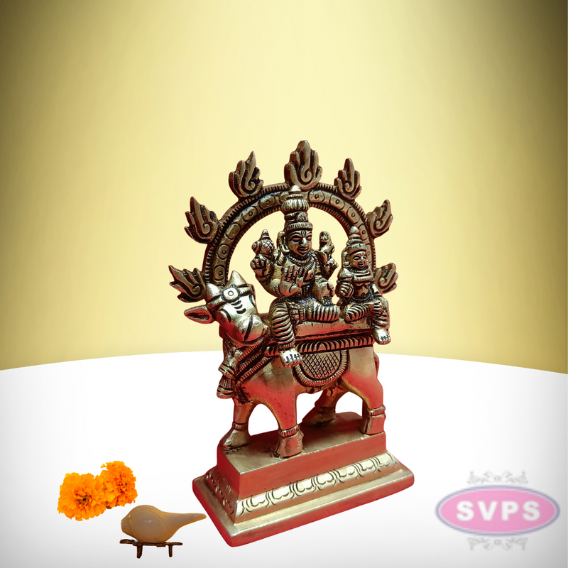 Brass Pradosha Nayagar And Parvati With Prabhai