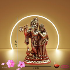 Brass Radha Krishna Playing Flute With Peacock