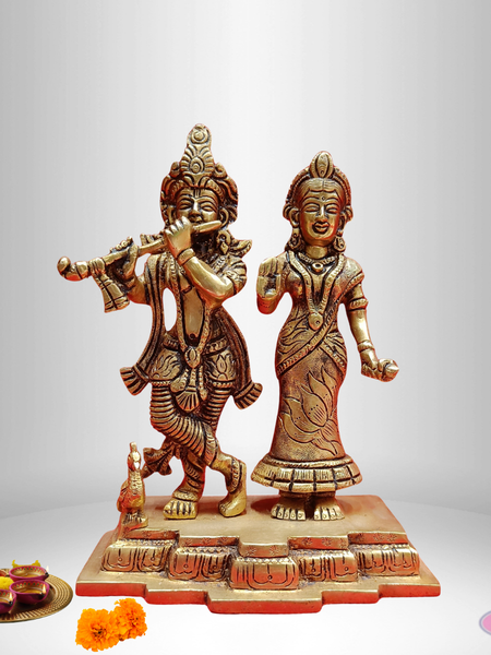 Brass Radha Krishna With Peacock