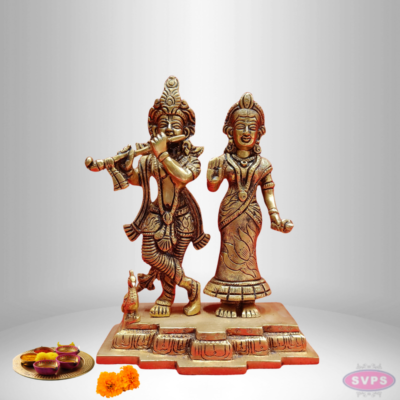 Brass Radha Krishna With Peacock